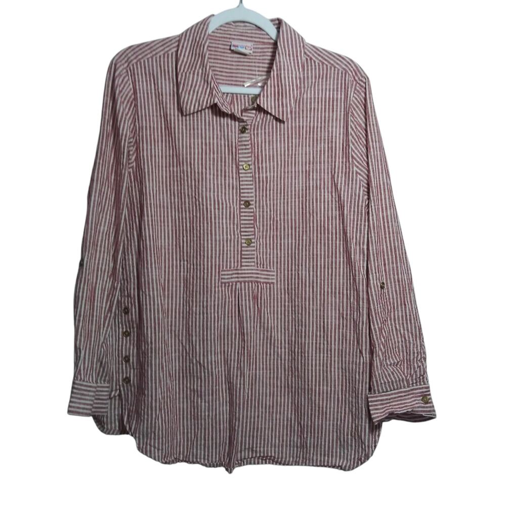 VNTG American Sweetheart Red Stripe Nautical Long Sleeve Coastal Grandma Size XL